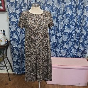 LuLaRoe Black and Cream Floral Midi Dress